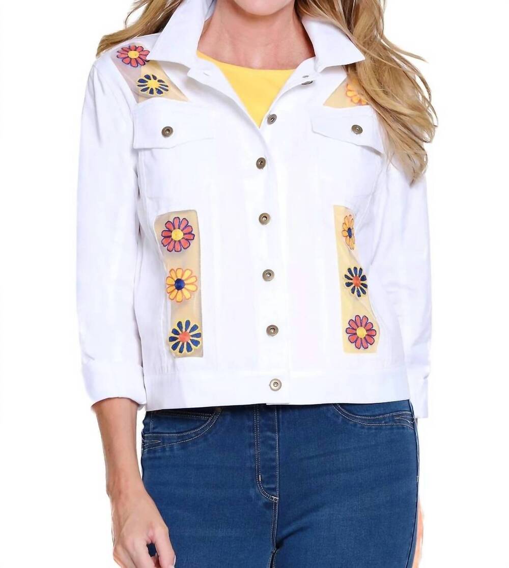 NEW MULTIPLES embroidered twill jacket in white